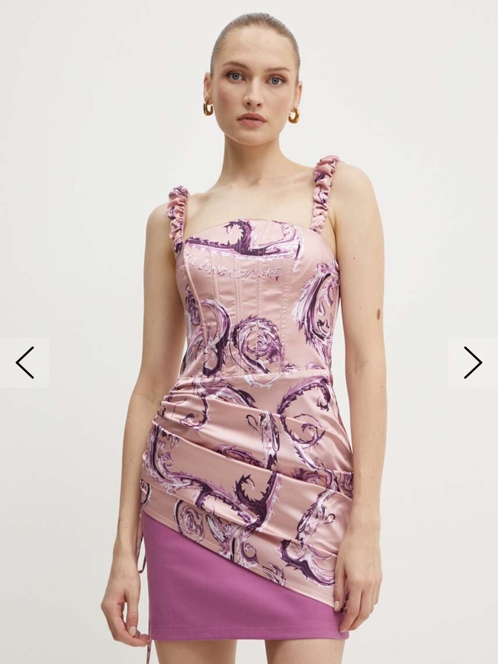 Versace Jeans Couture Pink Satin Printed Corset Mini Dress